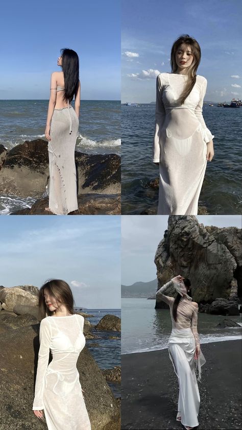 Beach Dress Photoshoot, Beach Outfit Ideas Summer, Risky Pictures, Sea Dress, Classy Outfits For Women, Fashion Illustration Vintage, Swimsuits Outfits, Beach Pictures Poses, Photography Posing Guide