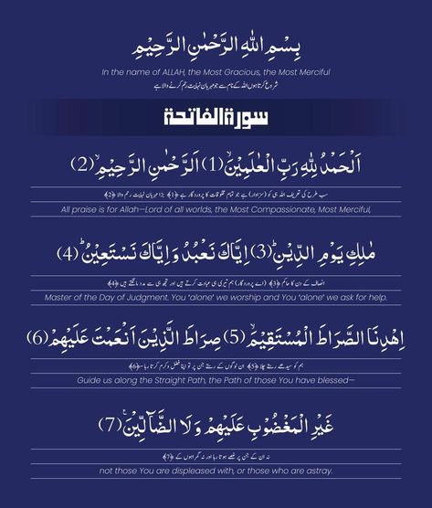 Surah Fatiha with English and Urdu Translation Surah Fatiha, Quran In English, Vector Portrait, Lesson Quotes, English Translation, Ask For Help, Islamic Love Quotes, Quran, Love Quotes