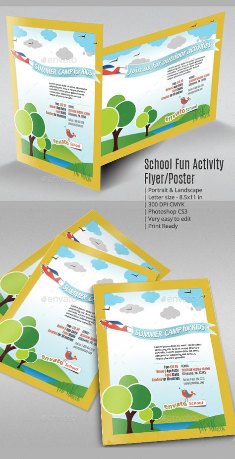 School Fun Activity Flyer or Poster Template PSD | Buy and Download:  http://graphicriver.net/item/-school-fun-activity-flyer-or-poster/8928909?WT.ac=category_thumb&WT.z_author=Geon&ref=ksioks Typography Flyer, Fun School, Nursery Poster, Professional Templates, School Fun, Poster Template, After School, Summer Kids, Primary School