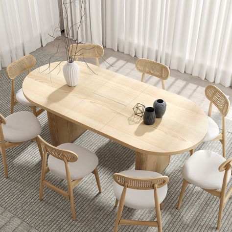 63"-79" Oval Extendable Dining Table with Butterfly Leaf 8 Seater Natural Oak