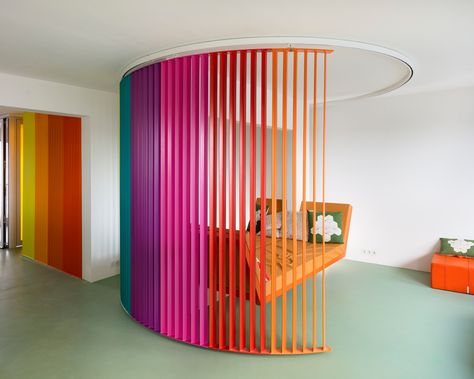 Le Rainbow Et Le Bosquet - Picture gallery Rainbow Interior Design, Rainbow Interior, Colourful Interiors, Color Office, Small Kids Room, Diy Room Divider, Candle Store, Design Career, Living In Paris