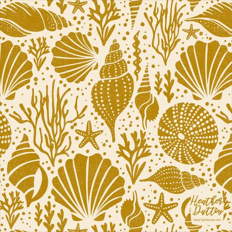 By Heather Dutton | © Hang Tight Studio #fabric #coastalfabric #nauticalfabric #nauticalprint #seashellfabric #heatherdutton #spoonflower #spoonflowerfabric #beachhousedecor Coastal Fabric, Nautical Fabric, Washed Ashore, Fabric Home Decor, Fashion Design Sketchbook, Shell Pattern, Collage Paper, Beach Print, Floral Wall Art