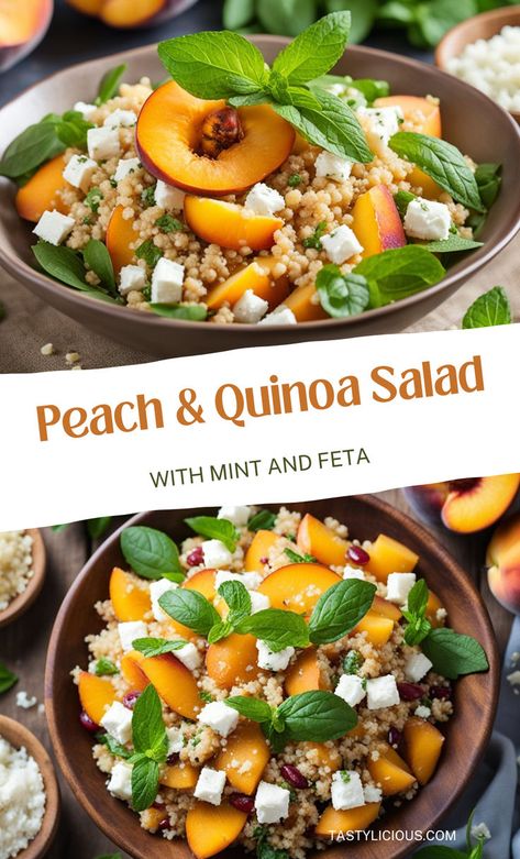 peach quinoa salad mint feta quinoa salad recipe ideas peach salad recipe ideas low carb recipe ideas easy keto recipe ideas salad recipe ideas simple ingredients quick dinner ideas Salad Mint, Peach Salad Recipe, Feta Quinoa, Recipe Ideas Easy, Peach Salad Recipes, Gluten Free Fast Food, Low Carb Dinner Easy, Salad Recipe Ideas, Salad With Mint