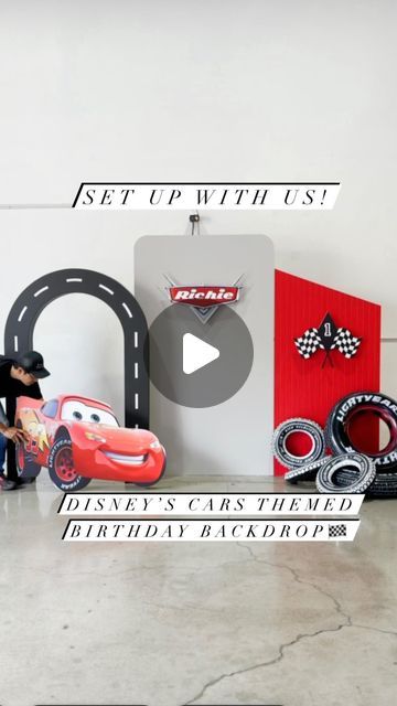 BALLOONS & RENTALS | Event Designer on Instagram: "Set up this fun Disney Cars themed 1st birthday party backdrop with us!   Need event rentals, balloons, or a beautiful backdrop? Dm us today to inquire!   Love our backdrops and props? Purchase most items via our build page @thesimpleluxebuilds   DM us today to inquire, create, and reserve your event designs today ✉️✨ . . . . . . #disneycars #disneytheme #disneyparty #disneyland #disneymovie #disneyprincess #kidspartyideas #kidsbirthday #firstbirthdayparty #1stbirthdayparty #birthdayballoons #birthdaypartydecor #boybirthdayparty #boypartythemes #eventplanner #partyplanner #balloonbackdrop #balloongarland #losangeles #orangecounty #momsofoc #momlife #boymom #backdrop #partyideas #partyrentals #partyprops #bts #behindthescenes #custombackdro Lightning Mcqueen Party Decorations, Lightning Mcqueen Birthday Party Ideas, Disney Cars Theme Birthday Party, Cars Backdrop, 1st Birthday Party Backdrop, Disney Cars Birthday Theme, Lightning Mcqueen Party, Disney Cars Theme, Car Birthday Theme