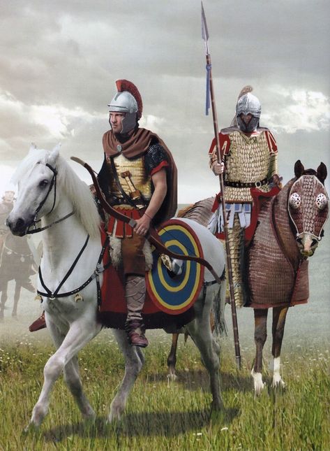 Late Roman Cavalrymen. Fifth century AD. Roman Cavalry, Late Roman Army, Romano British, Late Roman Empire, Roman Warriors, Historical Warriors, Roman Army, Roman Legion, Eastern Roman