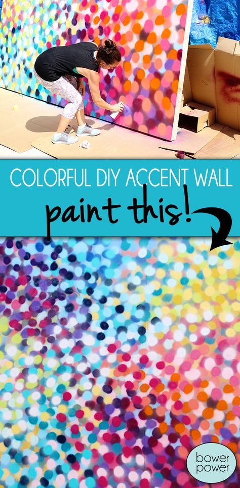 Colorful accent wall - Bower Power Colorful Accent Wall, Kids Accent Wall, Spray Paint Wall, Diy Spray Paint, Accent Wall Paint, Diy Accent Wall, School Murals, Diy Sprays, Living Room Prints