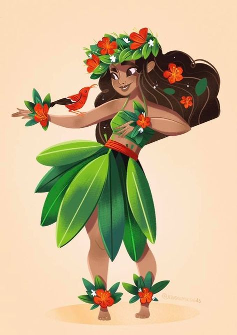 Tiki Hawaii, Polynesian Dance, Cute Critters, Pin Up Drawings, Hawaiian Dancers, Nurse Art, Dancing Drawings, Tropical Painting, Hawaii Art