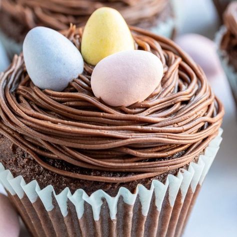 Easy Easter Cupcakes, Chocolate Easter Cupcakes, Easter Cupcakes Decoration, Easter Cupcake Recipes, Easter Birds Nest, Easter Cupcakes Easy, Nest Cupcakes, Homemade Chocolate Frosting, Easy Easter Desserts