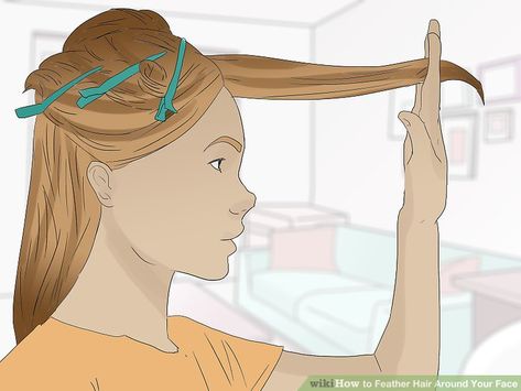 3 Ways to Feather Hair Around Your Face - wikiHow Feathered Haircut, Hair Removal Products, Feathered Hair Cut, Feather Cut, Feathered Hair, Hair Eraser, Ipl Laser Hair Removal, How To Cut Your Own Hair, Diy Haircut