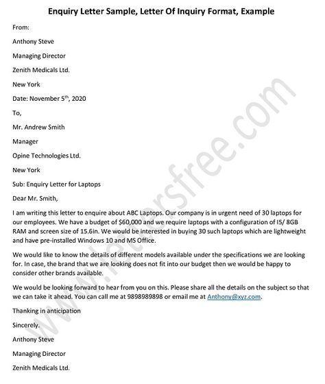 Letter of inquiry template. sample format of enquiry letter to submit your business/ Job inquiry. Tips to write a enquiry letter example in English. Letter Of Inquiry Sample, Inquiry Letter Sample, Letter Writing Tips, Letter Writing Format, English Letter Writing, Order Letter, Business Letter, Business Jobs, Good Vocabulary Words