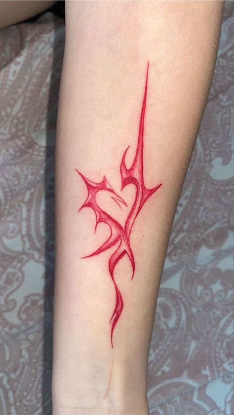 Red Scar Tattoo, Simple Red Tattoos For Women, Gothic Heart Tattoo, Tattoo Fire, Mystical Tattoos, Abstract Tattoo Designs, Minimal Tattoo Design, Flame Tattoos, Hand Doodles