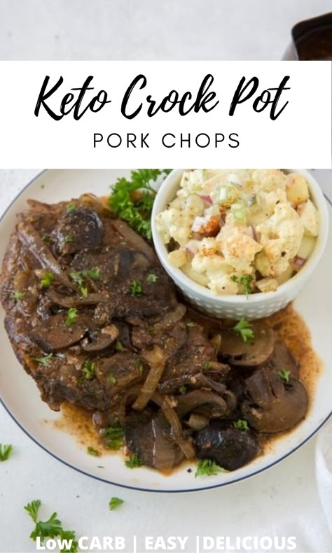 Keto Crockpot Pork Chops, Boneless Pork Chops Crock Pot, Low Carb Pork Chop Recipe, Low Carb Pork Chops, Pork Loin Chops Recipes, Keto Pork Recipes, Crock Pot Pork Chops, Keto Pork Chops, Pork Crockpot Recipes