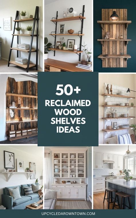 Reclaimed Wood Shelves: 50+ Stunning Ideas for Eco-Friendly Home Decor - Upcycled Around Town Rustic Wooden Shelves, Reclaimed Wood Shelves, Library Wall, Stories To Tell, Eco Friendly Home, Live Edge Wood, A Barn, Eco Friendly House, Nature Indoors