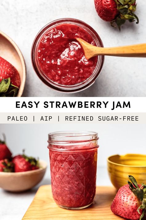 Aip Canning Recipes, Paleo Canning Recipes, Aip Jam, Paleo Aip Recipes, Paleo Strawberry Recipes, Aip Fruit, Paleo Strawberry Dessert, Aip Dips, Strawberry Jam Recipe Canning Low Sugar