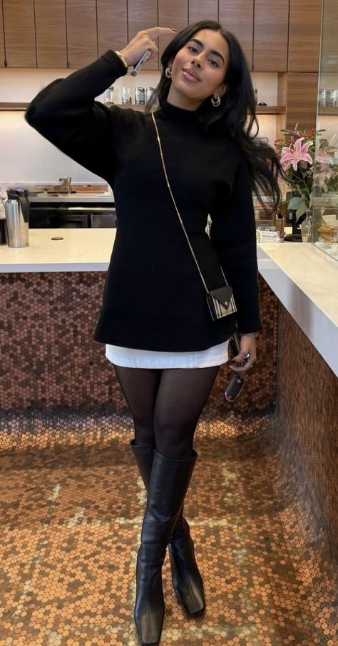 Brunch Attire Winter, Winter Anniversary Outfit, Black Poncho Outfit, Winter Brunch Outfit, Anniversary Outfits, Black Sweater Dress Outfit, Brunch Attire, Winter Anniversary, Brunch Outfit Winter