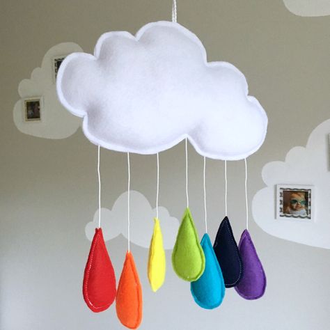 Cloud Mobile Nursery, Cloud Nursery, First Birthday Presents, Felt Wall, Clouds Nursery, Cloud Mobile, Kitchen Wall Hangings, Cot Mobile, Handmade Baby Gifts