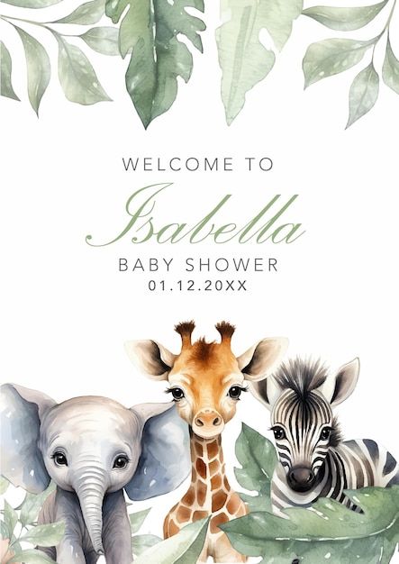 Vector baby shower invitation card with ... | Premium Vector #Freepik #vector #safari #elephant-pattern #baby-frame #cute-giraffe Baby Wolverine, Giraffe Baby Shower Invitations, Black Panther Cat, Green Baby Shower Invitations, Safari Elephant, Safari Invitations, Panther Cat, Jungle Theme Birthday, Idee Cricut