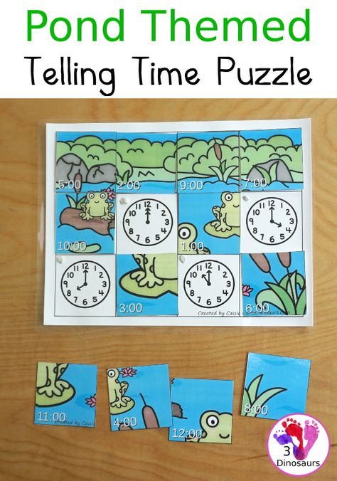 Free Pond Telling Time Puzzle - work on telling time hourly with this fun puzzle - 3Dinosaurs.com #tellingtime #mathforkids #freeprintable #3dinosaurs Telling Time Games, Telling Time Activities, 3 Dinosaurs, Time To The Hour, Free Homeschool Printables, Math Activities For Kids, Math Time, School Communication, Math Printables