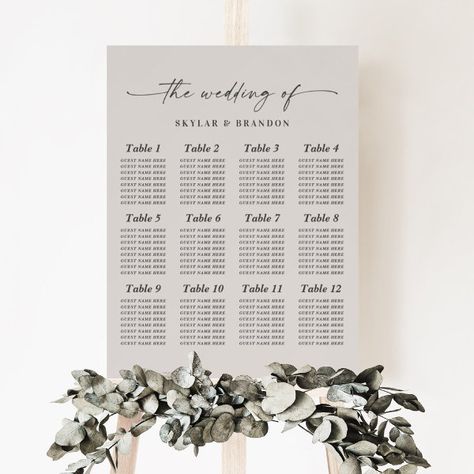 Simple Solid Off White Guest Seating Chart Sign Wedding Guest Seating Chart, Wedding Guest Seating, Guest Seating Chart, Seating Chart Sign, Handwritten Wedding, Wedding Seating Chart Template, Table Assignments, Script Text, Seating Chart Template