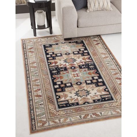 This area rug features a stylish bohemian motif that will enhance a variety of styles and decors while pulling the overall look of the room together. The flat pile height makes the rug perfect for areas where door clearance can be a concern. This area rug has a rich lustre that can make the colours to appear slightly lighter or darker depending on the direction or angle the rug is turned. Rust Rug, Rust Area Rug, Area Rug Sizes, Design Board, Navy Blue Area Rug, Blue Area Rug, Modern Furniture Living Room, Blue Area, Toss Pillows