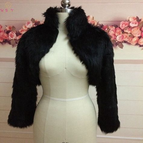 Bolero Black, Short White Dress Wedding, White Faux Fur Coat, Wedding Bolero, Knee Length Wedding Dress, Faux Coat, Cape Fashion, Black Faux Fur Coat, Bolero Wedding