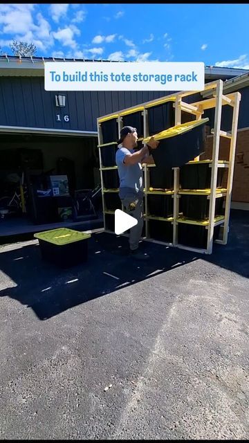 Ben Meyers on Instagram: "DIY TOTE STORAGE RACK step by step build tutorial for 102L or 27G totes. The materials for this project including the totes costs $250 it requires basic tools and any skill level can build this. I have a longer video on my YouTube channel with a more indepth tutorial. I will post the link in the comments / my bio. 
#storagesolutions #storageideas #storagegoals #diystorage #diystorageideas #diyproject #diyprojects #diyprojectideas #homerenos #garagestorage #garagegoals #mancave #basementstorage #totestorage #toterack #woodworking #woodworkproject #carpentrytools #carpentrywork #renovationtips #renolife #handymanservices #handymantips #funproject #homemaintenance" Diy Tote Storage Rack, Building Hacks, Ayra Starr, House Maintenance, Diy Storage Rack, Hawaii House, Garage Storage Racks, Storage Totes, Shed Organization