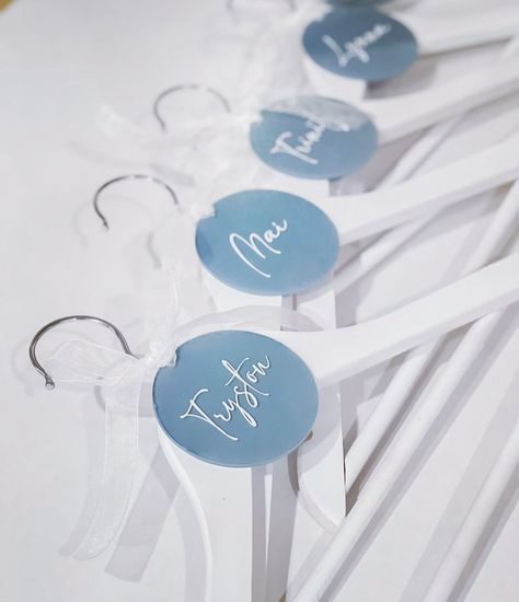 Kathy l Event and Wedding Signage + Custom Gifts | Customized tags for bride/bridesmaids hangers! . . . #acrylic #bridesmaids #wedding #weddinghangers #weddinghanger #weddinghandmade… | Instagram Bridesmaids Hangers, Bridesmaid Hanger, Bridesmaid Hangers, Bride Hanger, Cricut Wedding, Wedding Dress Hanger, Dress Hanger, Wedding Hangers, Custom Tags