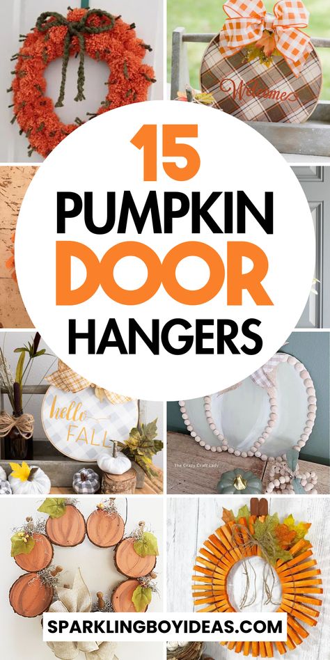 Pumpkin door hanger adds charm to your fall decor. Discover DIY pumpkin door decor ideas for autumn door decorations. Explore Halloween door hanger designs and farmhouse pumpkin front door decorations. Try making a burlap pumpkin door hanger or a custom pumpkin door hanger to personalize your space. Enhance your fall porch decor with a pumpkin welcome sign or a wood pumpkin door hanger. Seasonal door hangers make perfect autumn door decor ideas. So must try these DIY fall decorations Seasonal Door Hangers, Autumn Door Decorations, Burlap Pumpkin Door Hanger, Pumpkin Door Hangers, Door Hanger Ideas, Hanger Ideas, Burlap Pumpkins, Dollar Tree Pumpkins, Door Hangers Diy