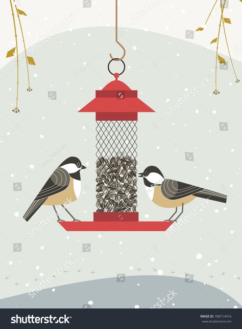 Cute black capped chickadee bird poster. Comic flat cartoon. Minimalism simplicity design. Winter birds feeding by sunflower seeds in feeder. Template birdwatching card background. Vector illustration #Ad , #ad, #cartoon#flat#Comic#design Feeding Birds In Winter, Comic Design, Chickadee Bird, Winter Birds, Black Capped Chickadee, Card Background, Bird Poster, Winter Bird, Graphics Inspiration