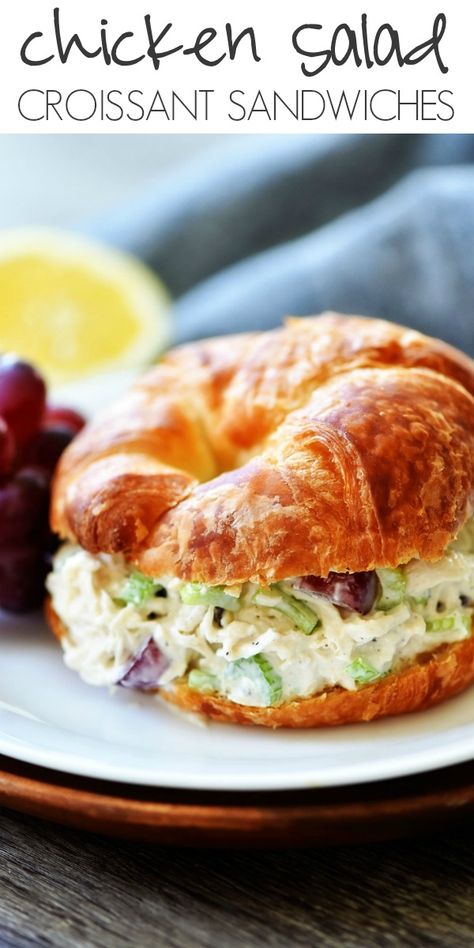 Flavorful chicken salad stuffed between buttery, soft Croissant rolls. It makes for one delicious sandwich! Croissant Nutella, Salad Grapes, Chicken Salad Croissant, Best Chicken Salad Recipe, Croissant Roll, Chicken Salad Sandwich Recipe, Chicken Salad With Grapes, Chicken Salad Recipe Easy, Croissant Sandwich