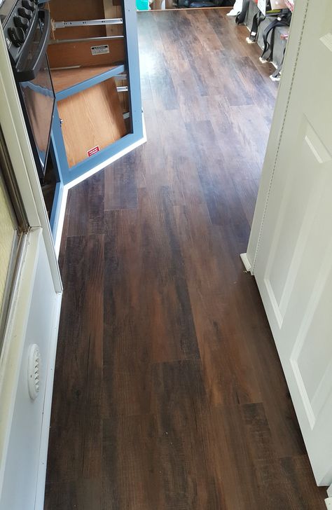 Vinyl Peel-and-Stick Plank Flooring in the RV – Wandering Arrows Camper Flooring, Vinyl Wood Planks, Vinyl Wood Flooring, Peel And Stick Wood, Wood Plank Flooring, Cheap Flooring, Peel And Stick Floor, Rv Ideas, Rv Remodel