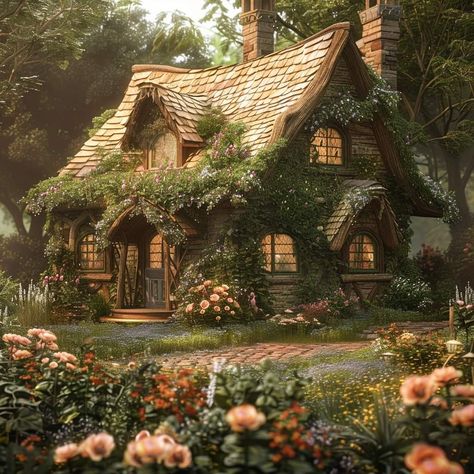 Fairytale Cottage Aesthetic, Forest Cottage Aesthetic, Naturecore Aesthetic, Cottage Fairytale, Fairytale Houses, Cottagecore Spring, Witchy House, Aesthetic Fairycore, Fantasy Cottage