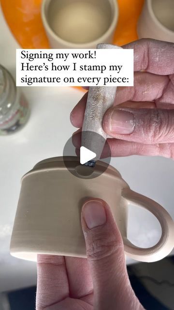 Love in Pottery on Instagram: "by @rachelcpottery. Here’s how I sign all of my ceramic work. A little artist ‘maker’s mark’. The stamp is from a company called 4 clay.
FOLLOW👉 @loveinpottery for more pottery contents ☕️ !

visit their page and support 💕

Follow us on @musthomeguide (Interior Lovers) & @mustvisitguide (Travel Lovers) !

#artist #interiordesign #porcelain #craft #handmade #contemporaryceramics #ceramicartist #ceramica #stoneware #ceramicart #glaze #ceramics #ceramic #art #wheelthrown #ceramicsculpture #sculpture #ceramique #tableware #clay" Pottery Tips, Pottery Makers, Porcelain Sculpture, Beginner Pottery, Clay Stamps, Signature Stamp, Pottery Marks, Maker’s Mark, Glaze Ceramics