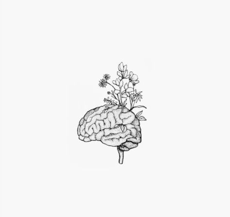 Flowers Growing Out Of Brain Tattoo, Floral Brain Drawing, Brain And Spine Tattoo, Matching Brain Tattoos, Think Tattoo Ideas, Tattoos For Brain Tumors, Pretty Brain Tattoo, Brain Butterfly Tattoo, Cute Brain Tattoo