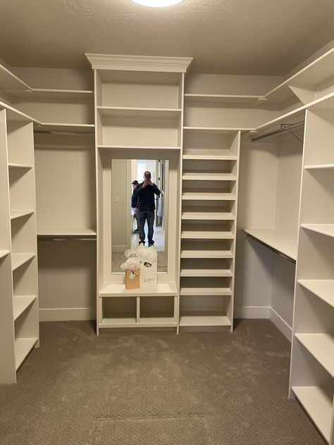 Closet Remodel Before And After, Designing A Small Walk In Closet, Master Closet Walk In Layout, Drawers In Walk In Closet, Open Shelving In Closet, 9x9 Closet Design, Dit Walk In Closet, Master Closet Design With Full Length Mirror, Walk In Closet Ideas Square Room