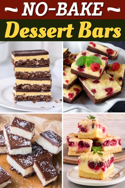 I love no-bake dessert bars! They are so easy and so delicious. From peanut butter bars to S'mores bars, these are perfect for parties, pot-lucks, and more! Freezer Friendly Dessert Bars, No Bake Cookie Butter Bars, No Bake Bars Easy, Tray Bake Desserts, Layered Dessert Bars, Desert Bars Easy, Tray Bakes Desserts, Squares And Bars Recipes Easy, Potluck Bars