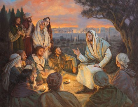 Jesus Christ teaches His disciples on a hill overlooking the city gates of Jerusalem Life Of Jesus Christ, Jesus Teachings, Pictures Of Christ, Biblical Art, Jesus Lives, Jesus Images, Gospel Of Jesus Christ, Jesus Pictures, Bible Art