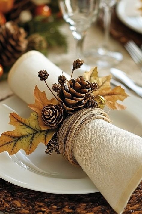 Craft DIY napkin rings to add a personalized touch to your Thanksgiving table setting. #DIYThanksgiving #TableDecor #PersonalizedStyle Diy Napkin Rings, Thanksgiving Napkin Rings, Napkin Rings Diy, Thanksgiving Table Setting, Thanksgiving Napkins, Diy Napkins, Diy Thanksgiving, Thanksgiving Table Settings, Thanksgiving Decor