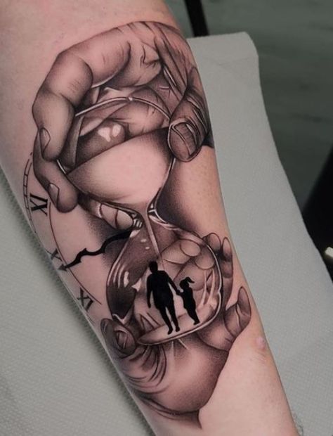 Hourglass Family Tattoo, Time Capsule Tattoo Ideas, Hourglass Hand Tattoo, Stopwatch Memorial Tattoo, Time Will Tell Tattoo, Hourglass Tattoo Minimalist, Tattoo Hourglass, Time Heals Tattoo, Hourglass Tattoo Feminine