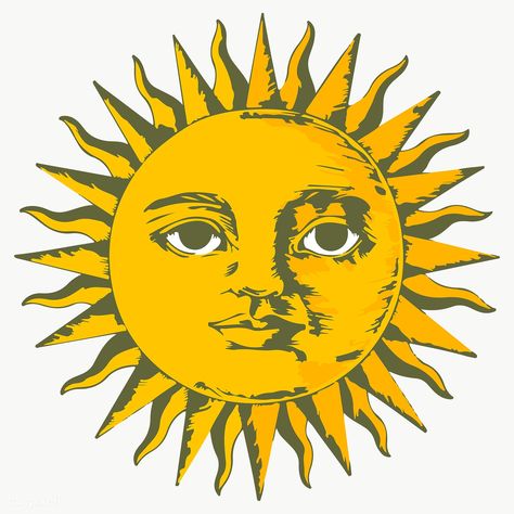 Vectorized sun with face design element | free image by rawpixel.com / Aew Sun With Face, Sun Drawing, Face Outline, Sun Illustration, Vintage Sun, Face Stickers, Flash Art, Band Posters, Face Design