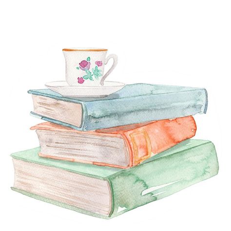 A Stack Of Books, Watercolor Books, Reading Art, Color Book, Cup Art, 수채화 그림, Contemporary Abstract Art, Watercolor Inspiration, Stack Of Books