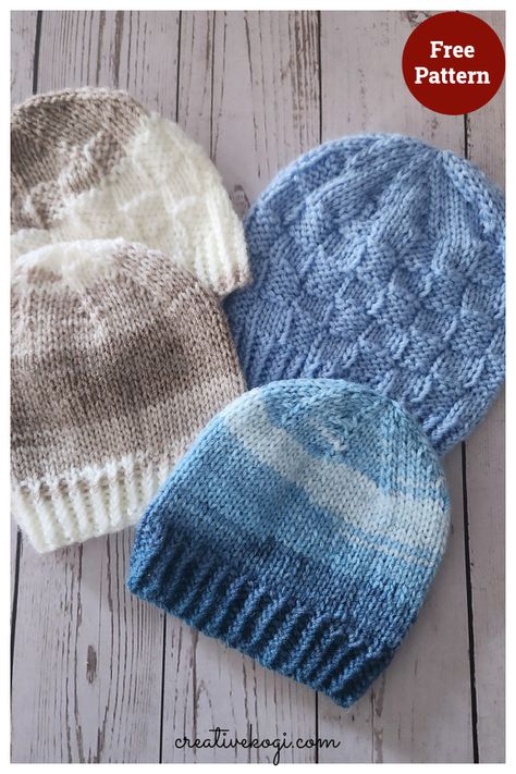 Cable Hat Pattern Free, Child Hat Knitting Pattern, Knitted Hat Pattern, Hat Free Knitting Pattern, Cabled Hat Pattern, Baby Hat Free Pattern, Knitted Baby Beanies, Knitting In The Round, Beanie Knitting Patterns Free