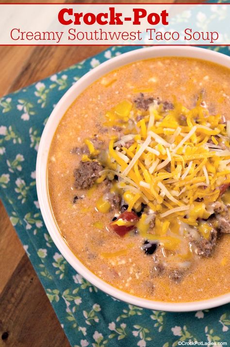 Southwest Tacos, Crockpot Taco Soup, Crockpot Taco, Low Carb Taco, Taco Soup Crock Pot, Canned Tomato Soup, Crock Pot Tacos, Taco Soup Recipe, Ground Chicken Recipes