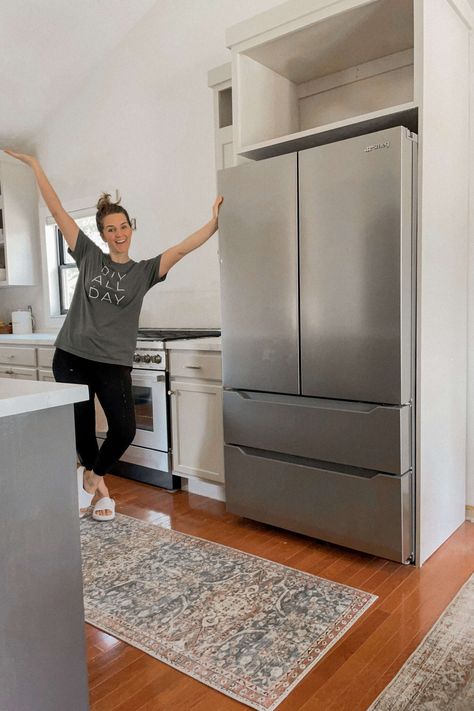 Elevate your kitchen's functionality and style with our ultimate DIY Refrigerator Cabinet Makeover guide! Unveil the secrets to designing and building custom cabinets that seamlessly integrate your fridge into the heart of your home. From maximizing storage space to enhancing visual appeal, our blog post covers everything you need to know to embark on this transformative project. Diy Refrigerator Surround, Cabinets Over Fridge Ideas, Floating Fridge, Over Fridge Ideas, Kitchen Refrigerator Ideas, Built In Fridge Cabinet, Cabinets Above Refrigerator, Over Fridge Storage, Fridge Cabinet Surround