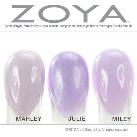 Zoya Nail Polish Blog: No Dupes! Zoya Nail Polish in Marley, Julie and Miley Compared... Soft Summer Nails, Zoya Swatches, Nail Color Swatches, Nails For Work, Nail Polish Colours, Christmas Manicure, Nail Swatches, Lavender Nails, Zoya Nail