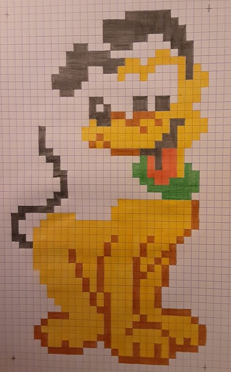 Square Drawing, Pluto Disney, Graph Paper Drawings, Easy Pixel Art, Pixel Drawing, Pixel Art Grid, Pix Art, Graph Paper Art, Easy Doodle Art