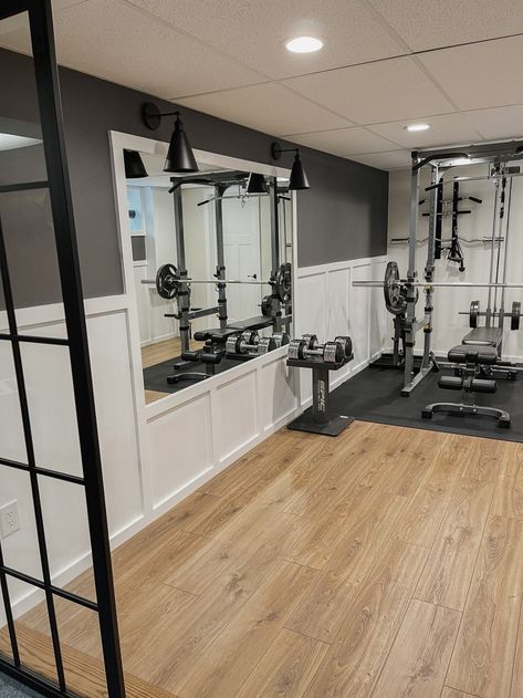 Basement Gym And Family Room, Gym Makeover, Basement Workout Room, Basement Gym Ideas, Small Home Gyms, Modern Home Gym, Gym Transformation, Home Gym Basement, Home Gym Ideas