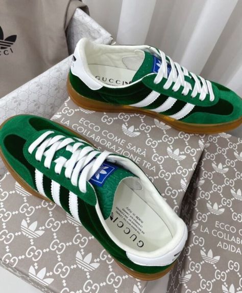 Adidas X Gucci Gazelle Green, Gucci Gazelle Green, Gazelle Green, Gucci X Adidas, The Shoe Game, Elevate Your Outfit, Chunky Shoes, Korean Girl Fashion