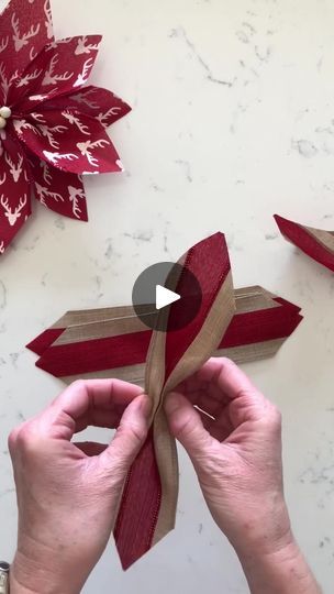 These are the BEST poinsettia bows ever!! | By Upright and CaffeinatedFacebook Poinsettia Bow Diy, Poinsettia Bows, Xmas Crafts Kids, Christmas Ribbon Crafts, Poinsettia Decor, Christmas Party Crafts, 100k Views, Homemade Bows, Ribbon Crafts Diy