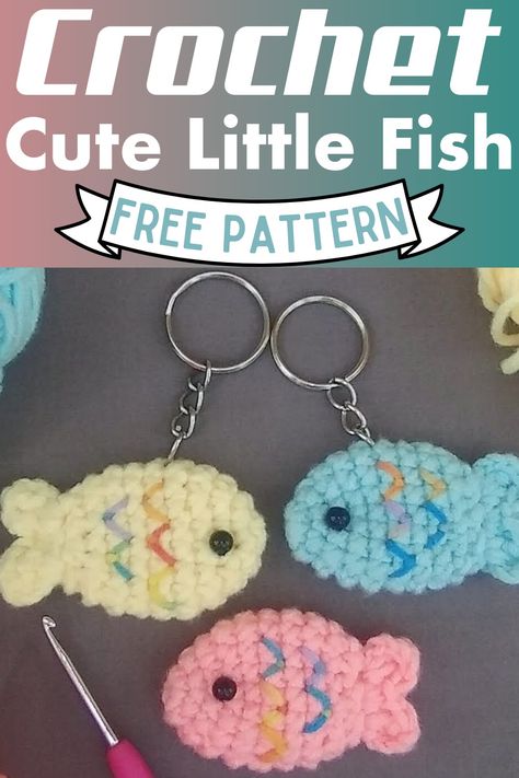 Cute Little Crochet Fish Small Crochet Charms, Crochet Small Patterns, Easy Crochet Gifts For Kids, Free Small Crochet Patterns, Fish Crochet Pattern Free, Small Easy Crochet Projects, Crochet Fish Pattern Free, Tiny Crochet Projects, Cute Small Crochet